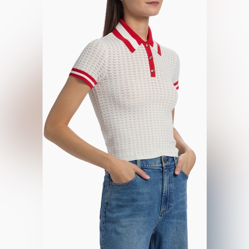 Alice + Olivia Martha Pointelle Polo Shirt - Picture 3 of 8